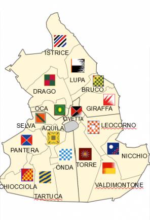 Suddivisione di Siena nelle 17 contrade